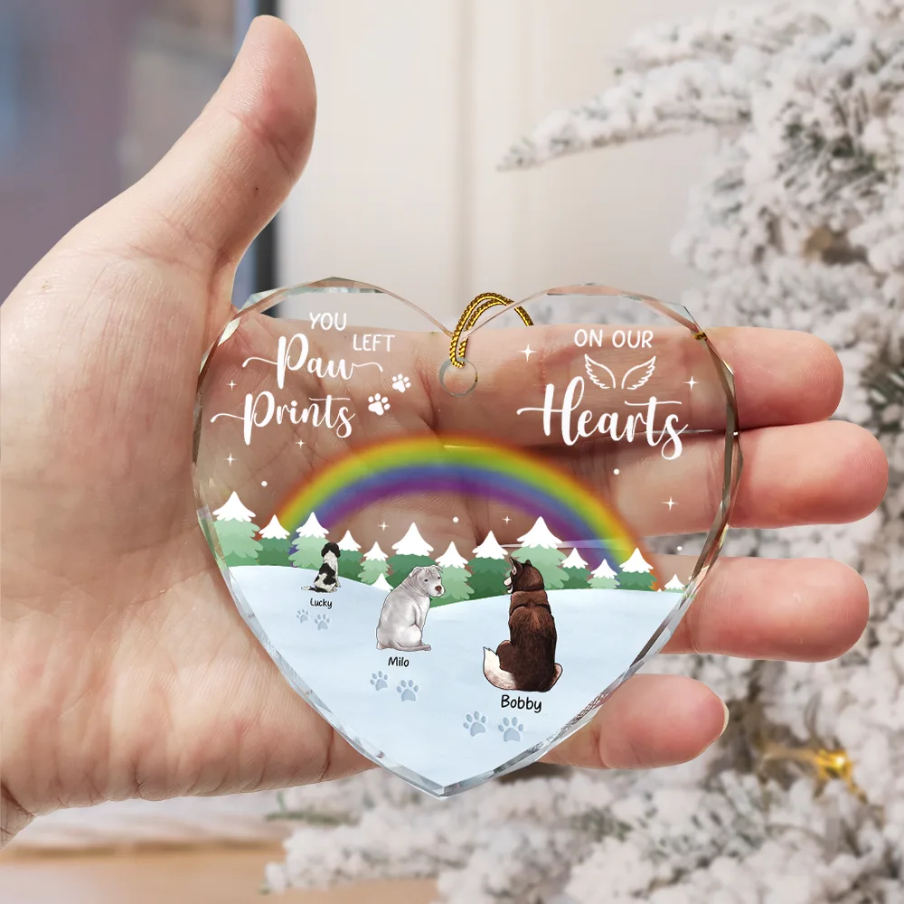 Paw Prints On My Heart - Personalized Heart Shaped Glass Ornament - Image 3