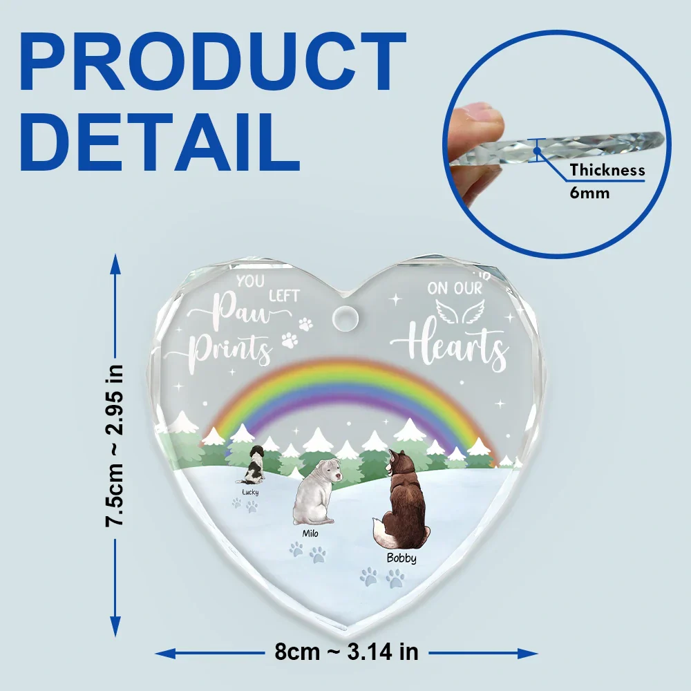 Paw Prints On My Heart - Personalized Heart Shaped Glass Ornament - Image 5