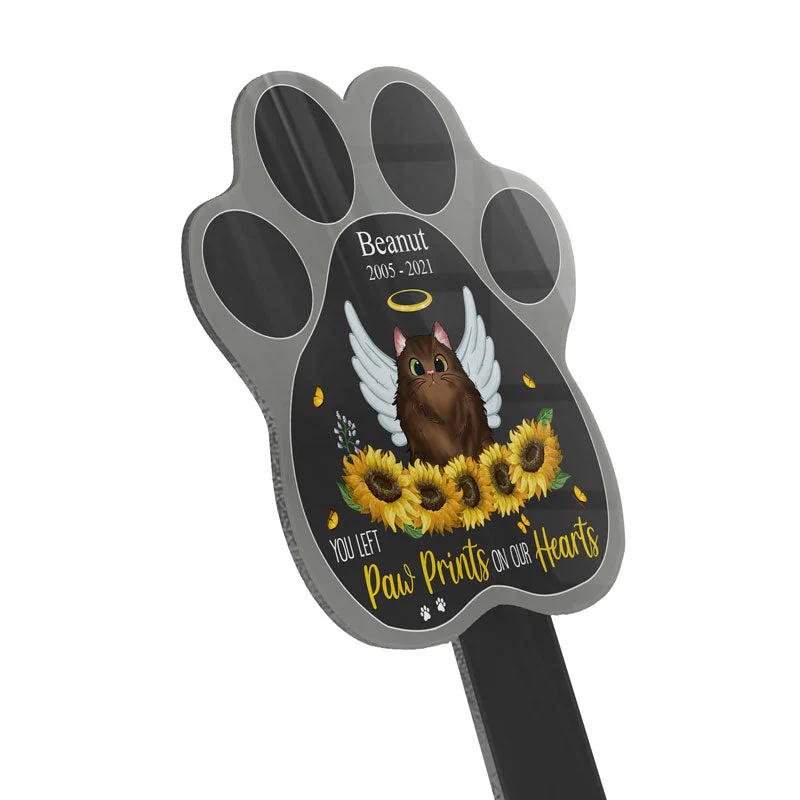Paw Prints On Our Hearts - Cat Memorial Gift - Personalized Custom Paw Shaped Acrylic Plaque Stake - Image 3