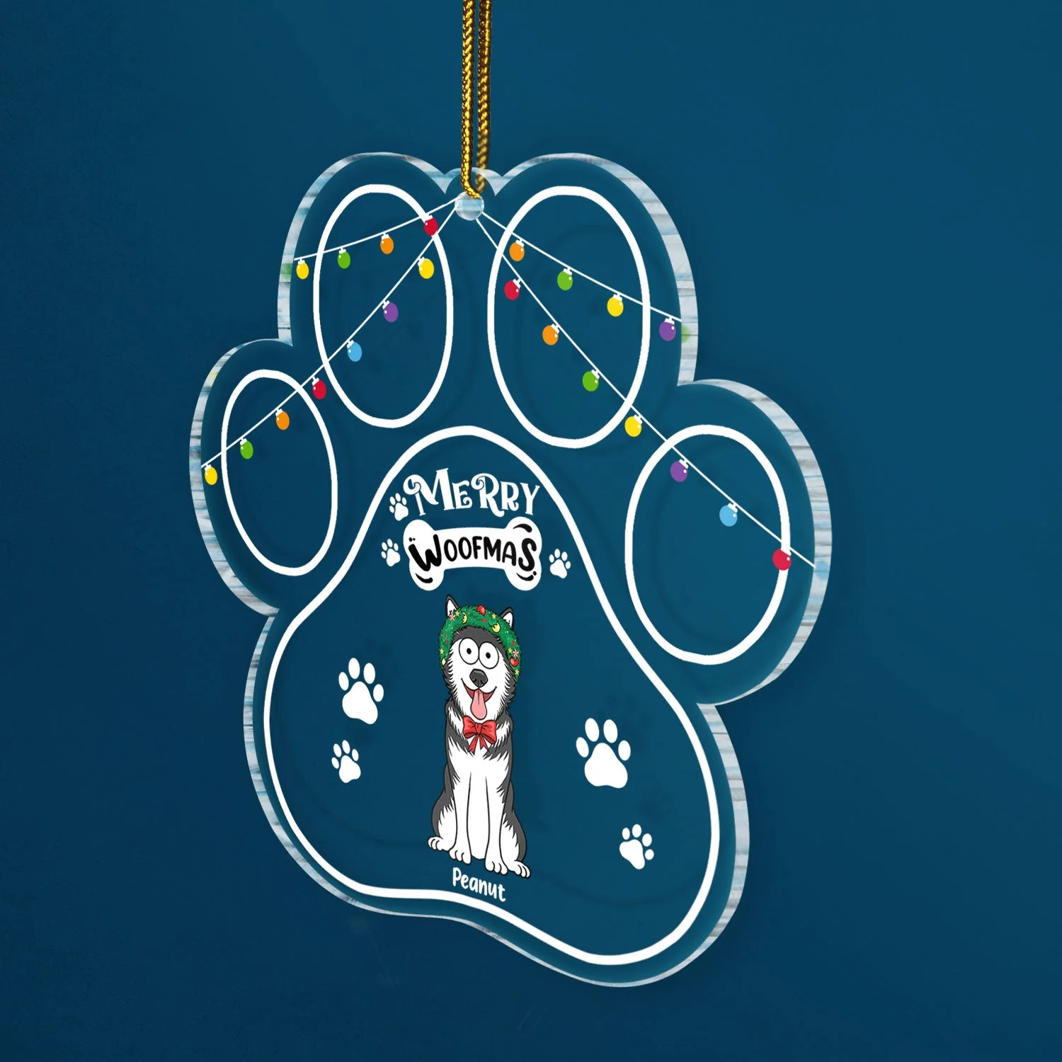 Paw Shape Merry Woofmas Funny Cartoon Dogs - Christmas Gift For Dog Lovers - Personalized Custom Shaped Acrylic Ornament - Image 2