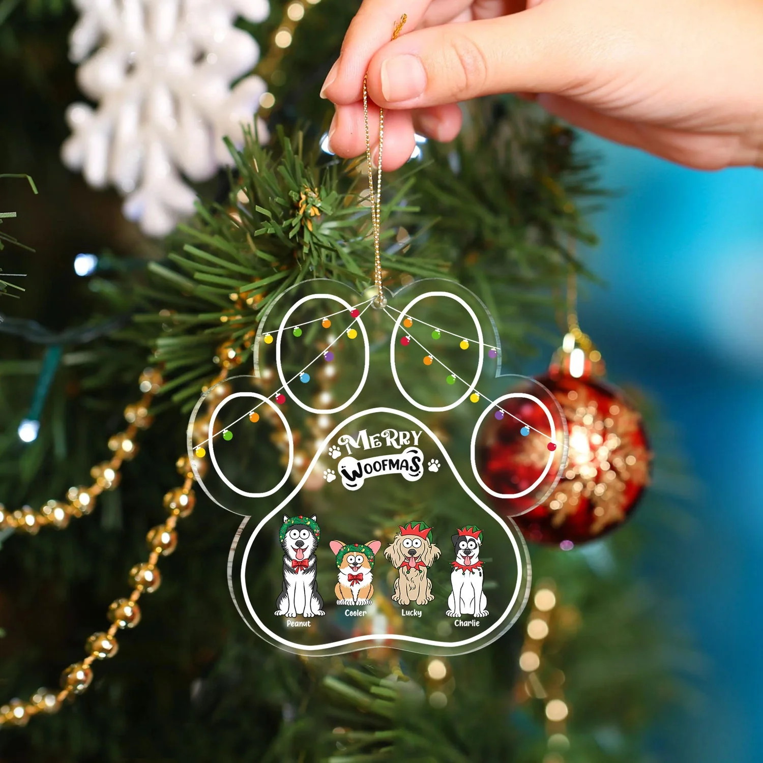 Paw Shape Merry Woofmas Funny Cartoon Dogs - Christmas Gift For Dog Lovers - Personalized Custom Shaped Acrylic Ornament - Image 4