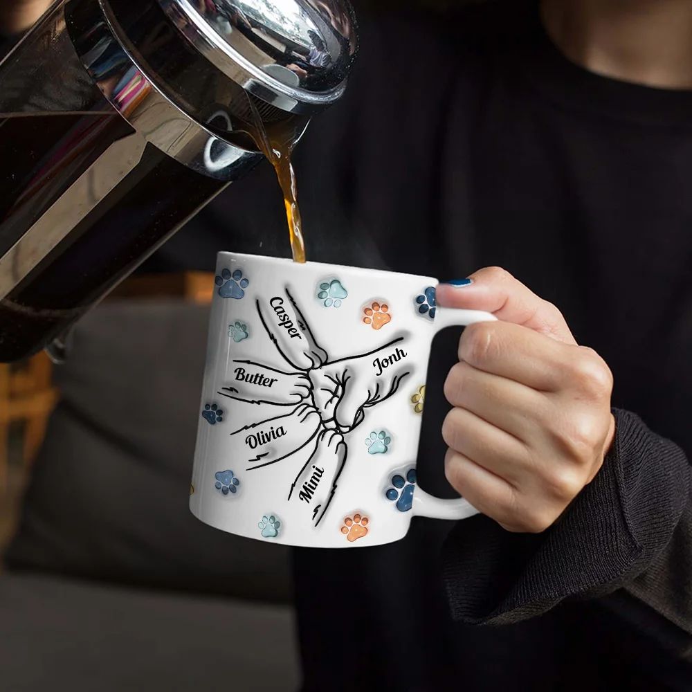 Paws And Human Hand Fist Bump Best Cat Dad Ever - 3D Inflated Effect Printed Mug, Personalized White Edge-to-Edge Mug - Image 4