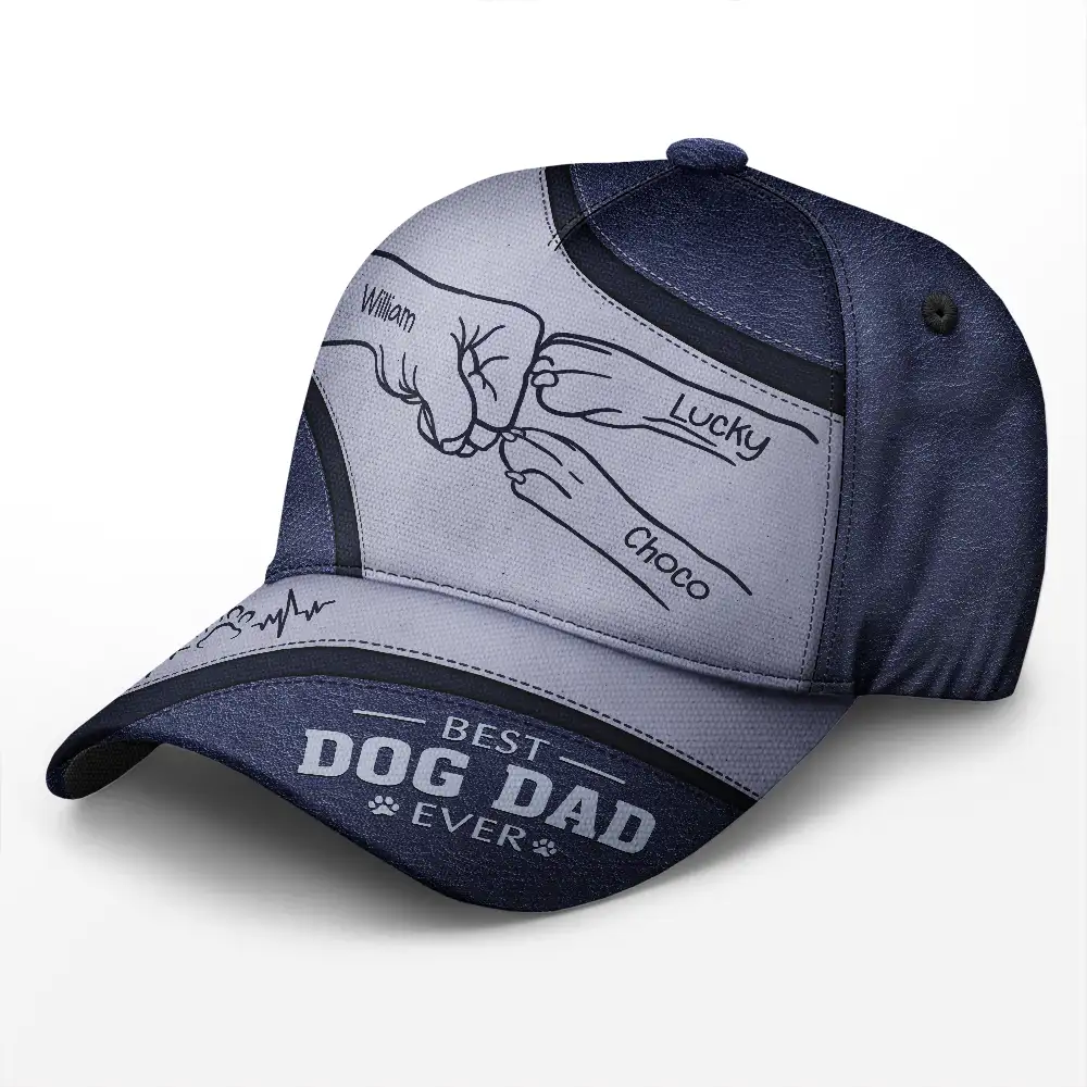 Paws And Human Hand Fist Bump Best Dog Dad Ever - Personalized Classic Cap - Image 2