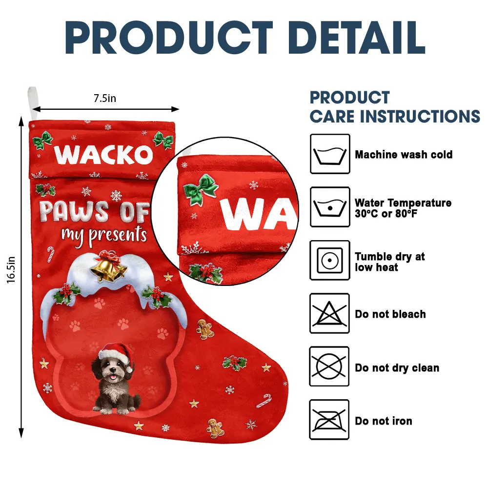 Paws Off My Presents 3D Effect Christmas Dog - Personalized Christmas Stocking - Image 6