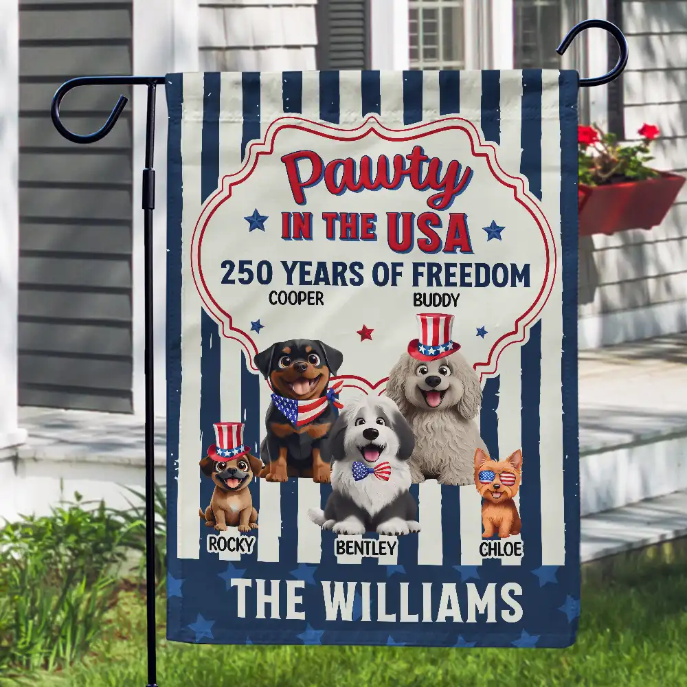 Pawty In The USA 250 Years Of Freedom Retro Dog Cat - Personalized Flag - Image 3