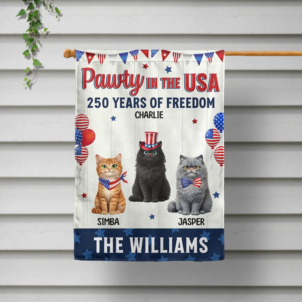 Pawty In The USA Firework 250 Years Of Freedom Dog Cat - Personalized Flag - Image 2
