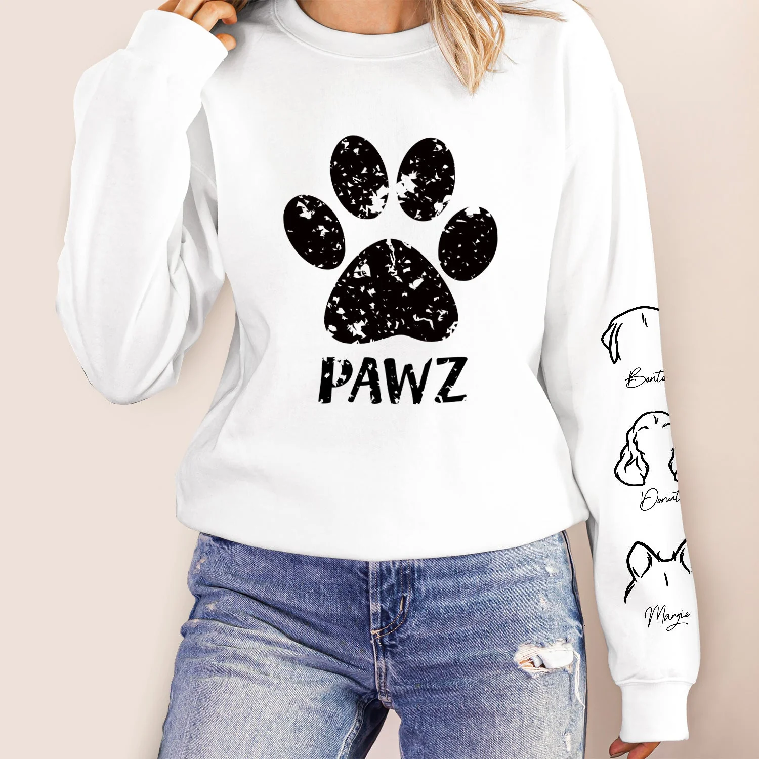 Pawz Dog Mom Dog Dad - Gift For Dog Lovers - Personalized Unisex Sweatshirt With Design On Sleeve - Image 5