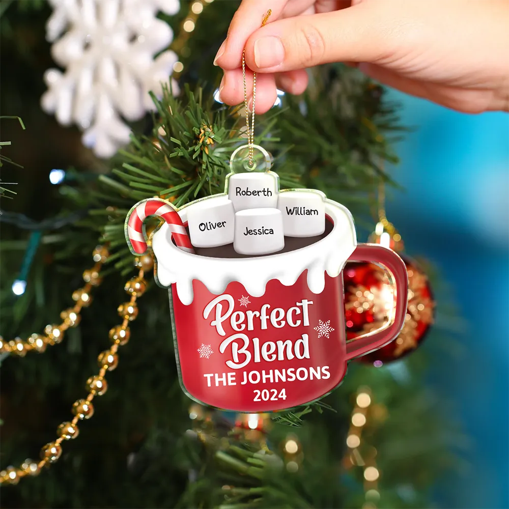 Perfect Blend Hot Cocoa Christmas Family - Personalized Custom Shaped Acrylic Ornament - Image 4