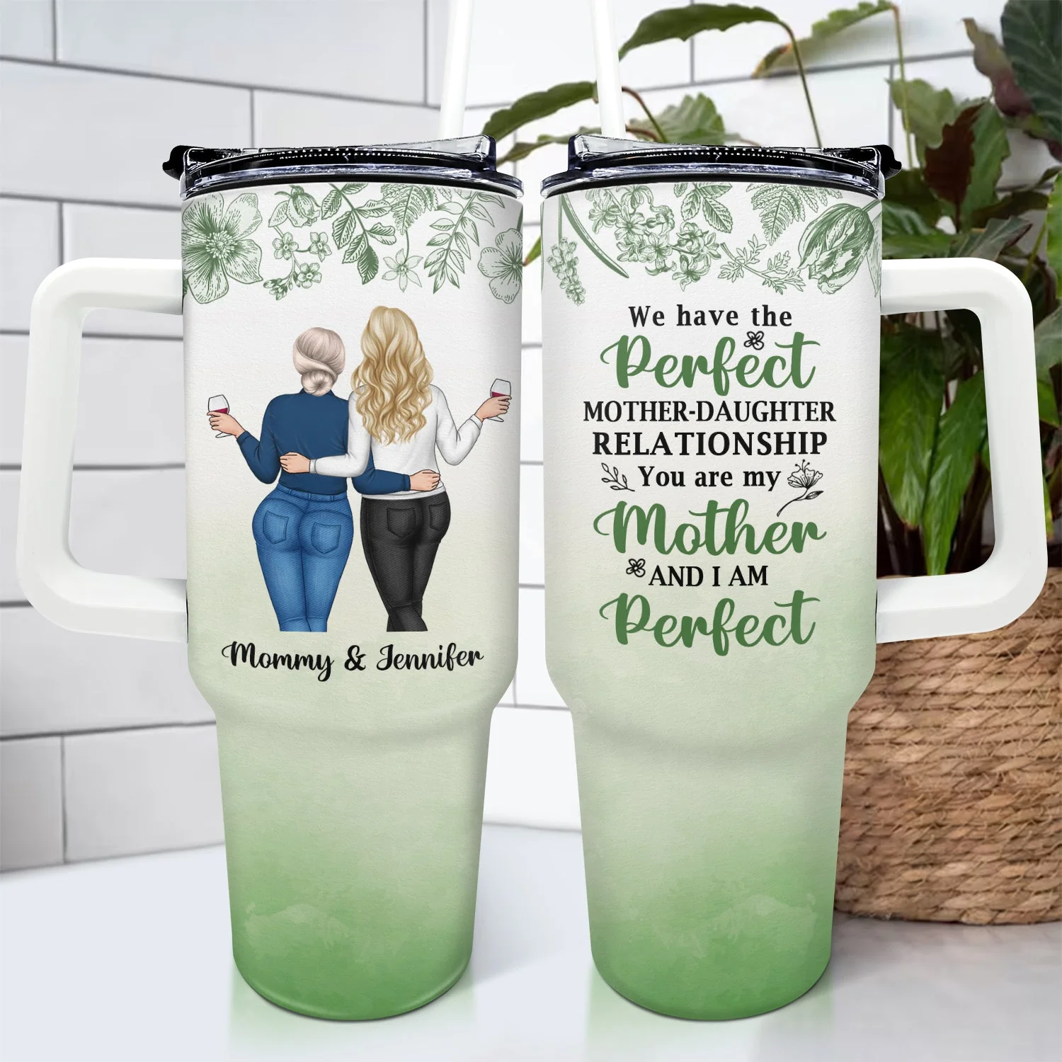 Perfect Mother Daughter Relationship - Gift For Mother - Personalized 40oz Tumbler With Straw - Image 4