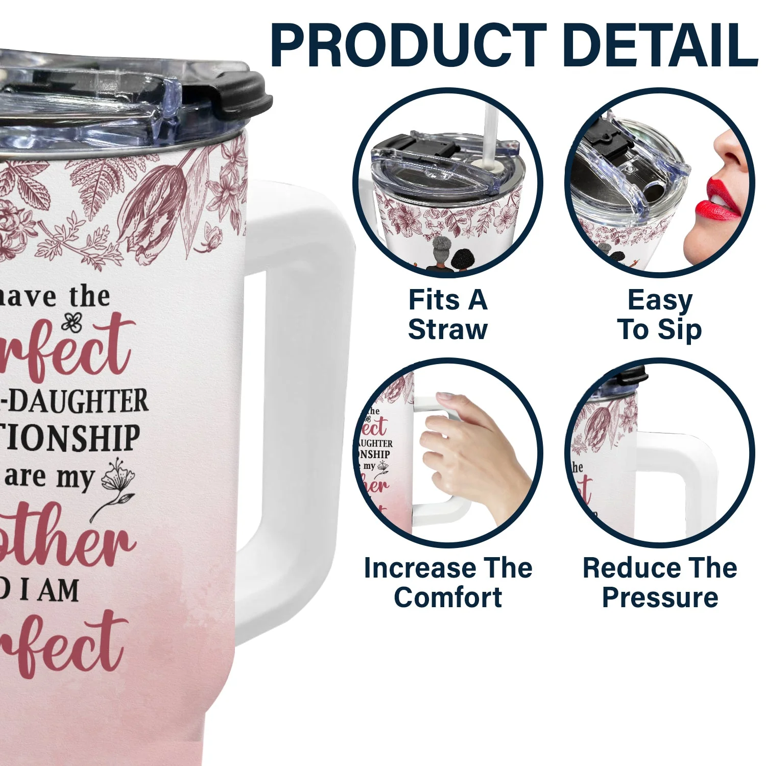 Perfect Mother Daughter Relationship - Gift For Mother - Personalized 40oz Tumbler With Straw - Image 5