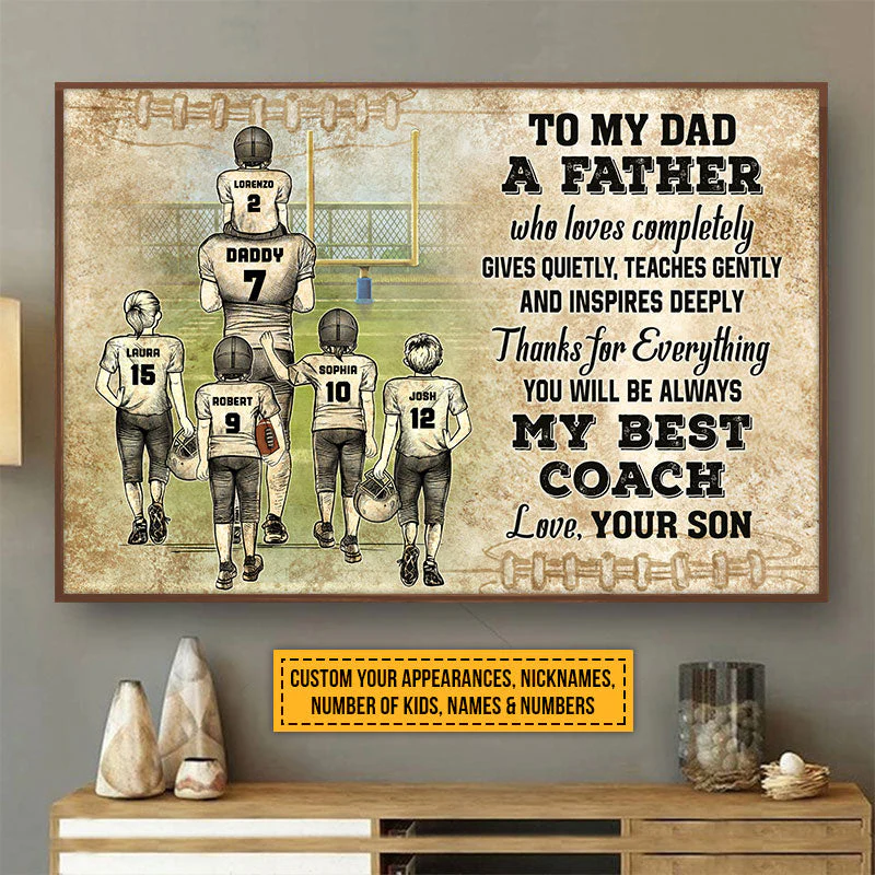 Personalized American Football Dad And Child My Best Coach Custom Kids Custom Poster - Image 4