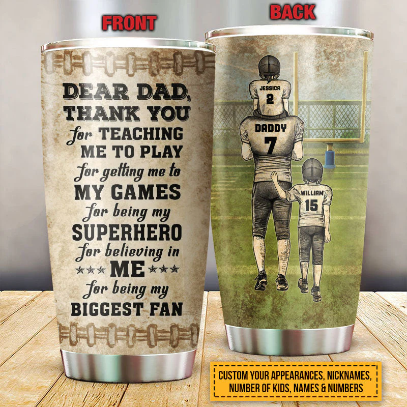 Personalized American Football Dad And Child Thank You Custom Kids Custom Tumbler - Image 2