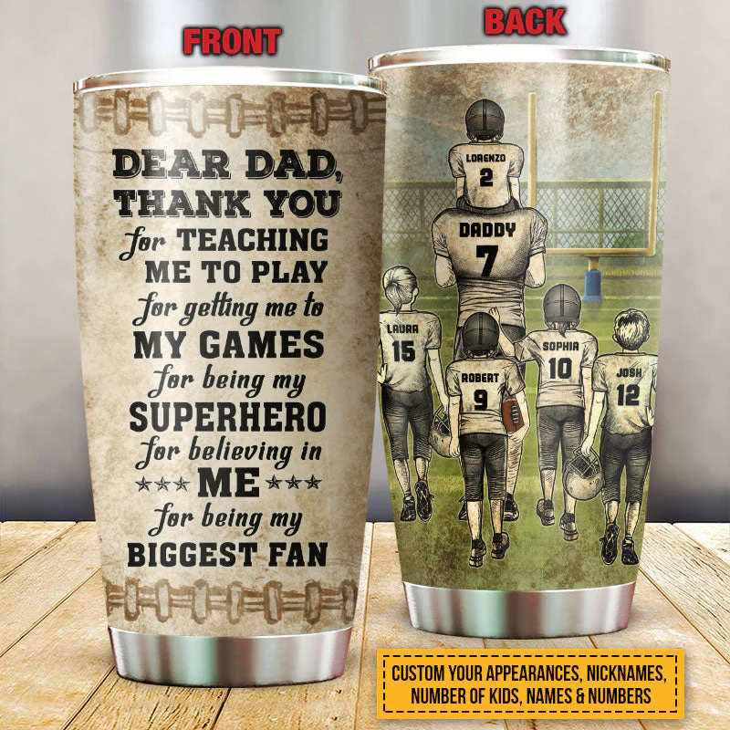 Personalized American Football Dad And Child Thank You Custom Kids Custom Tumbler - Image 4