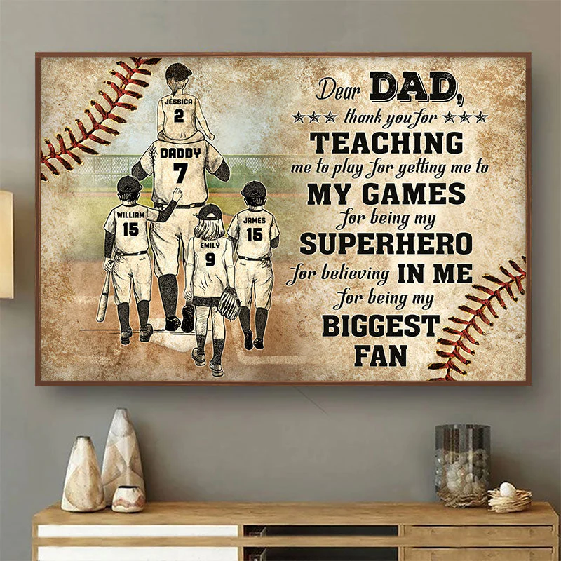 Personalized Baseball Dad And Child Thank You Dad Custom Poster - Image 2