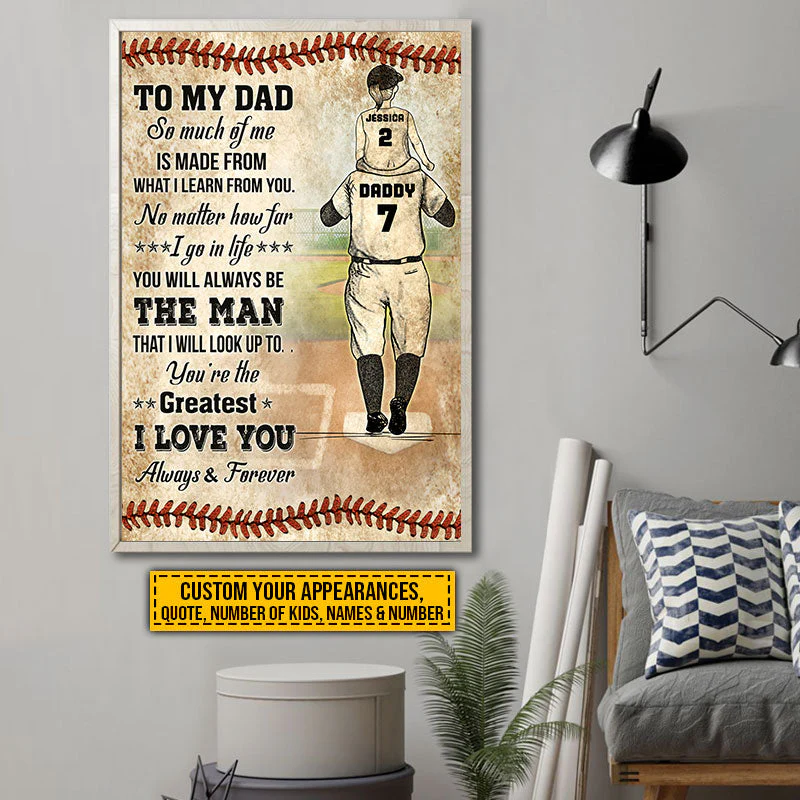Personalized Baseball Dad And Child Thank You Dad Custom Quotes Custom Poster - Image 3