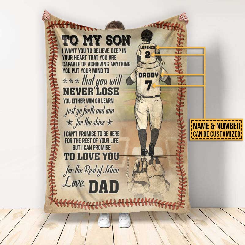 Personalized Baseball Dad And Son Never Lose Customized Fleece Blanket - Image 3