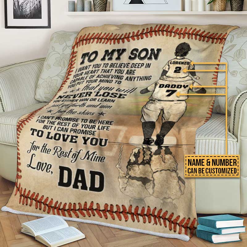 Personalized Baseball Dad And Son Never Lose Customized Fleece Blanket - Image 4
