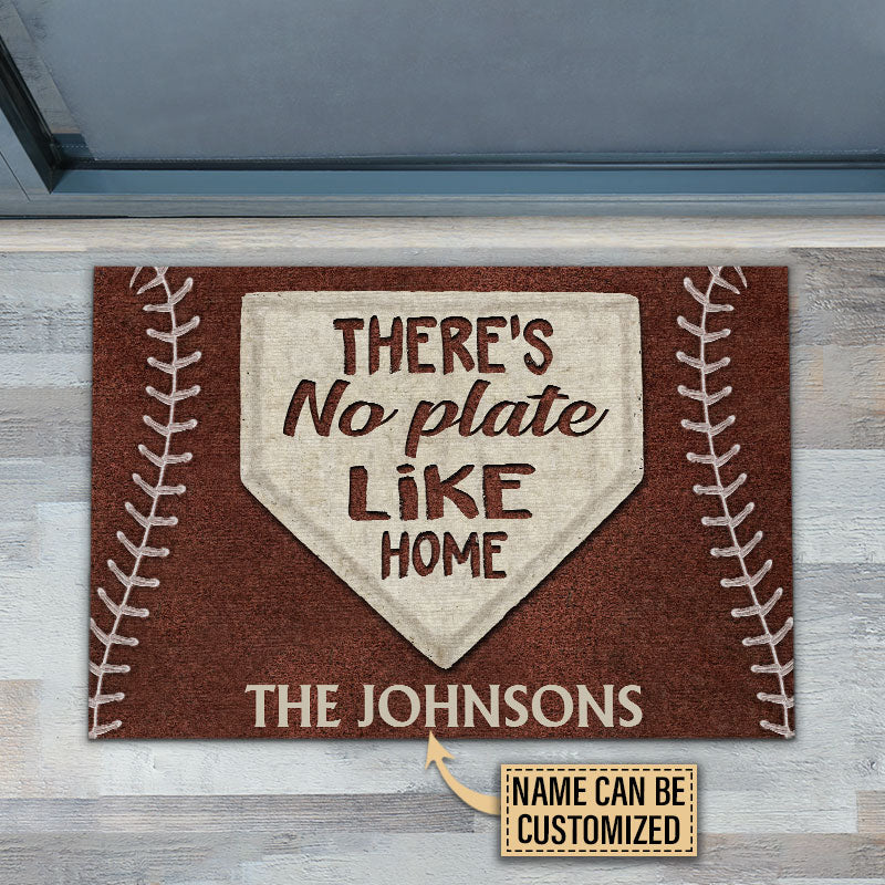 Personalized Baseball No Plate Like Home Brown Customized Doormat - Image 2
