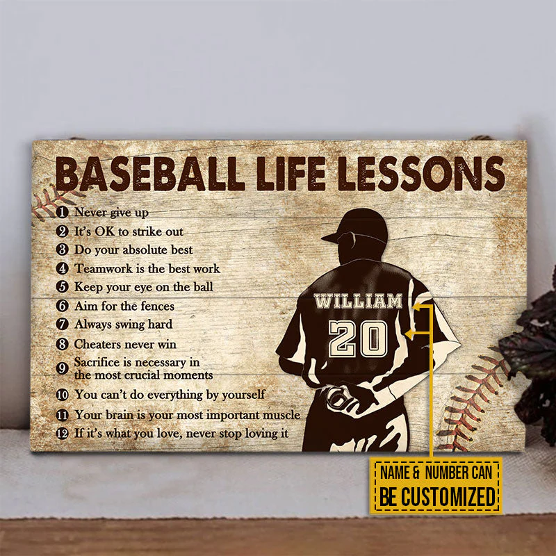 Personalized Baseball Pitcher Life Lessons Custom Wood Rectangle Sign - Image 2
