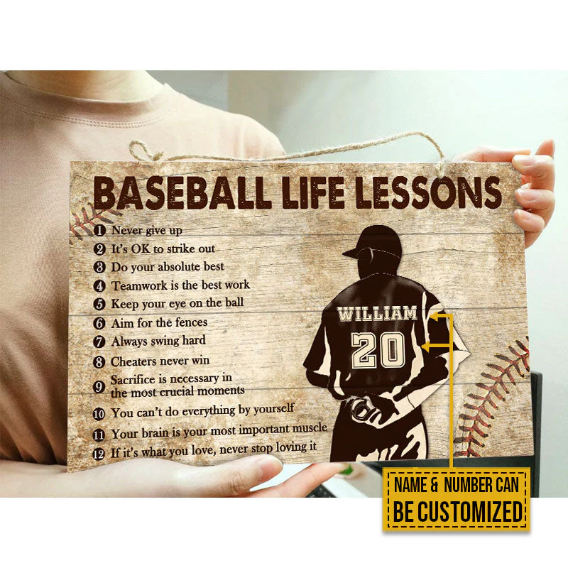 Personalized Baseball Pitcher Life Lessons Custom Wood Rectangle Sign - Image 4