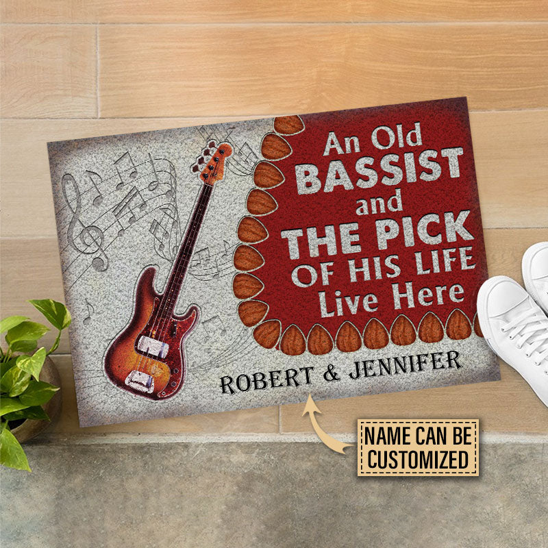 Personalized Bass Guitar Bassist Couple Live Here Customized Doormat - Image 3