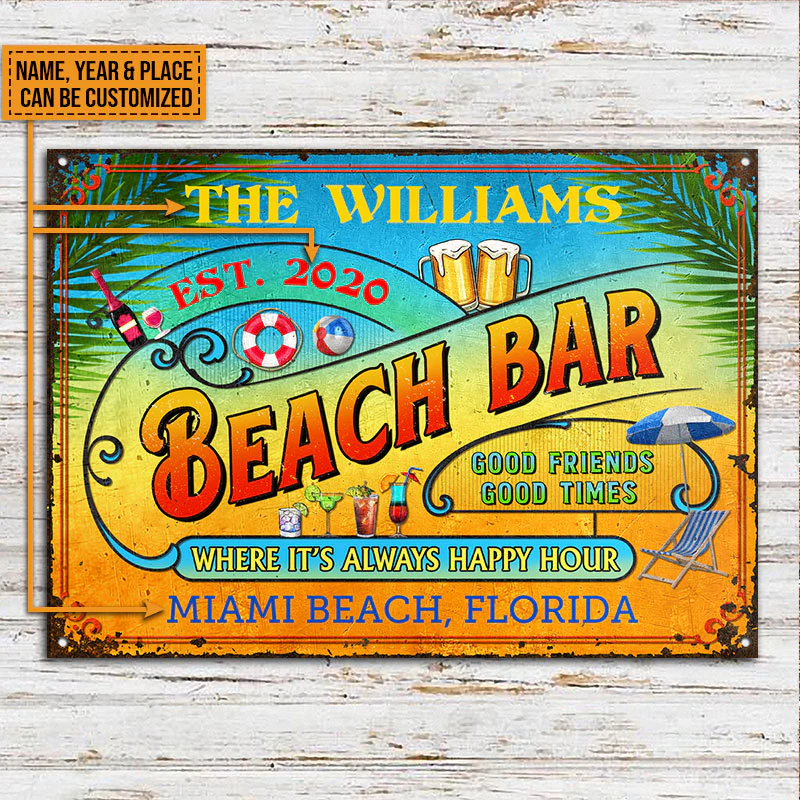 Personalized Beach Bar Always Happy Hour Custom Classic Metal Signs - Image 3