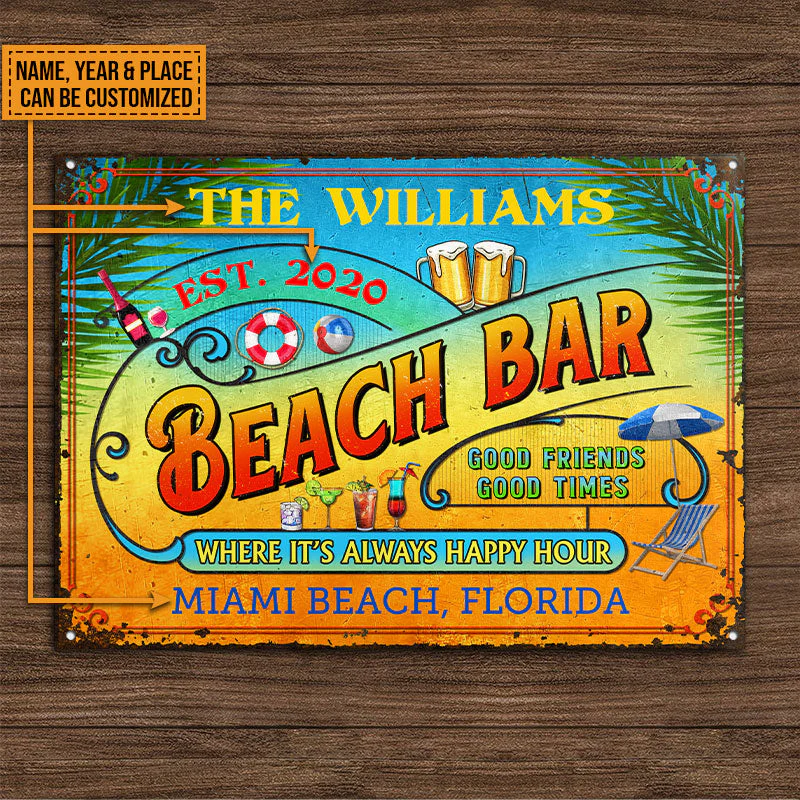 Personalized Beach Bar Always Happy Hour Custom Classic Metal Signs - Image 4