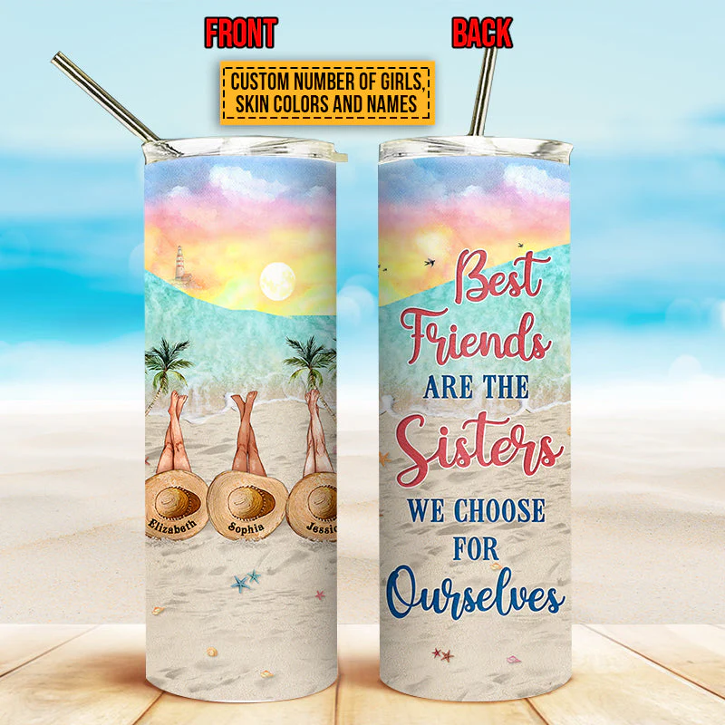 Personalized Beach Bestie Choose For Ourselves Custom Skinny Tumbler - Image 4