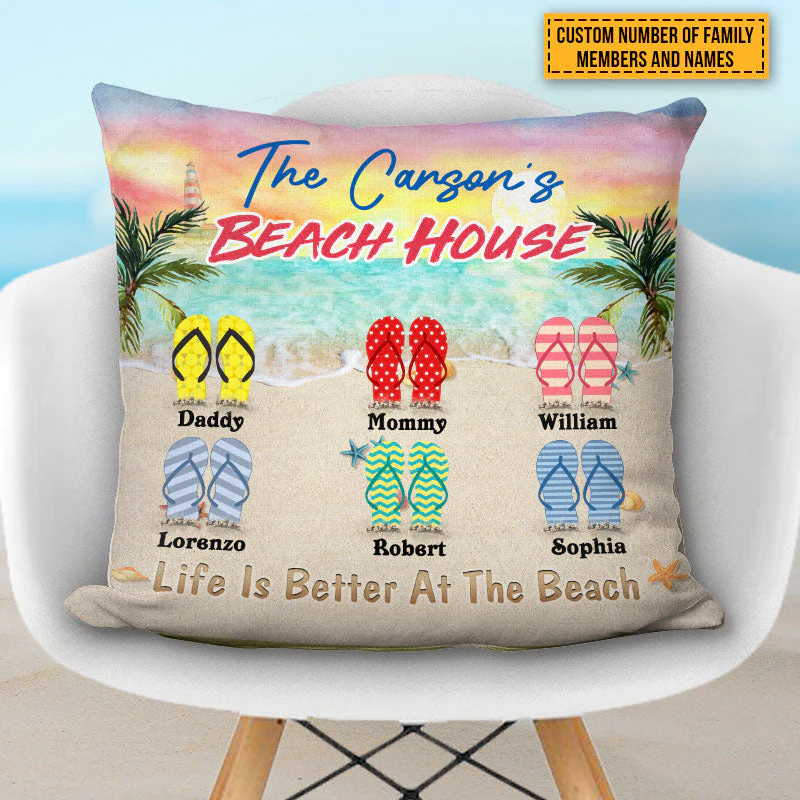 Personalized Beach Family Life Is Better Custom Pillow - Image 2