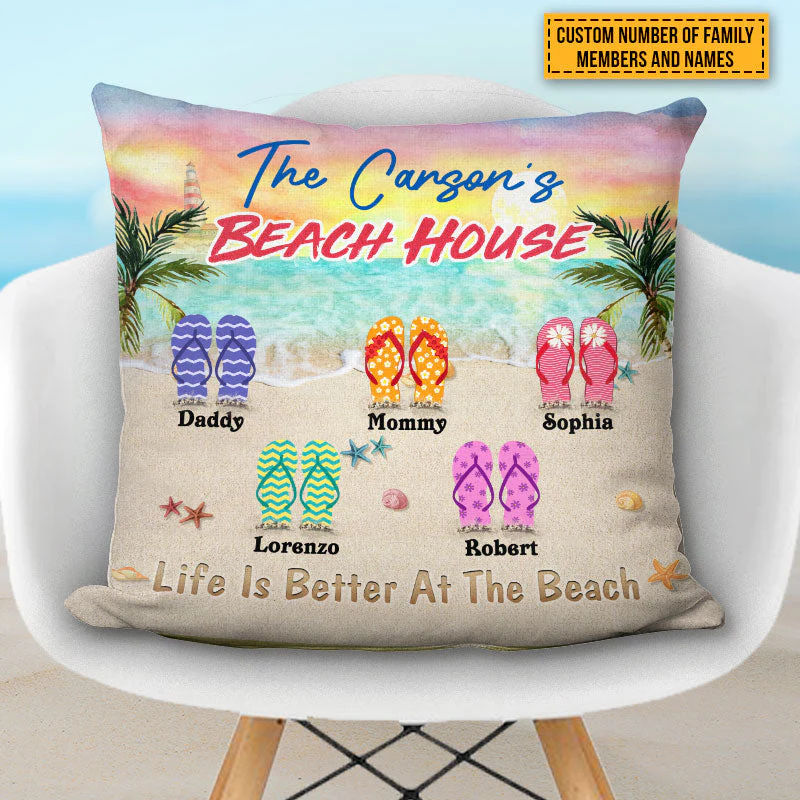Personalized Beach Family Life Is Better Custom Pillow - Image 3