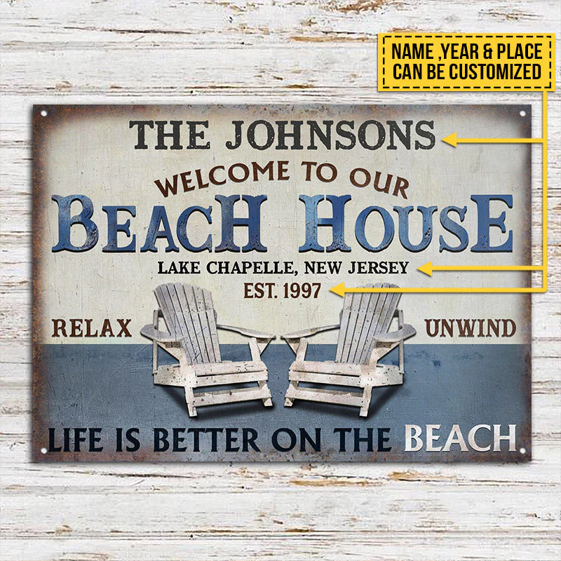 Personalized Beach House Life Is Better Custom Classic Metal Signs - Image 3