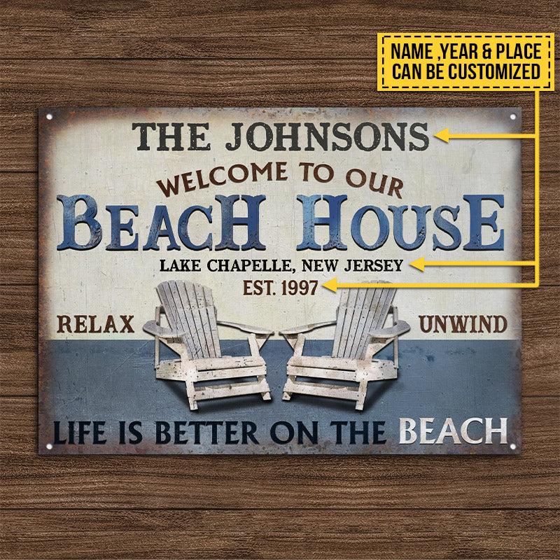 Personalized Beach House Life Is Better Custom Classic Metal Signs - Image 4