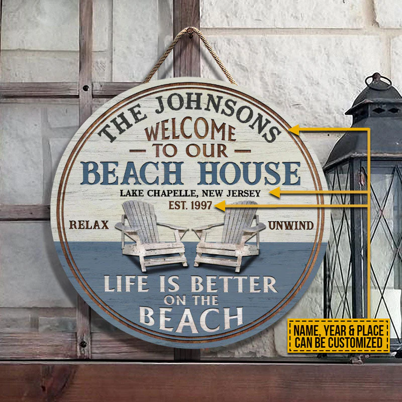 Personalized Beach House Life Is Better Custom Wood Circle Sign - Image 3