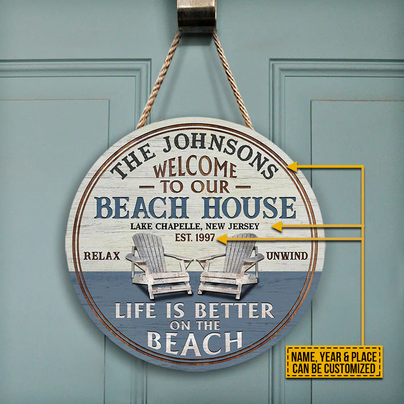 Personalized Beach House Life Is Better Custom Wood Circle Sign - Image 4