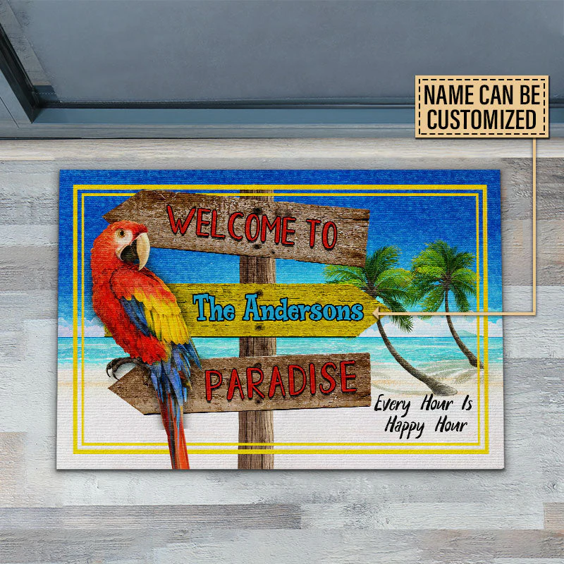 Personalized Beach Parrot Welcome To Paradise Custom Doormat - Image 3