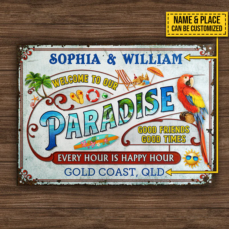 Personalized Beach Surfing Our Paradise Customized Classic Metal Signs - Image 4