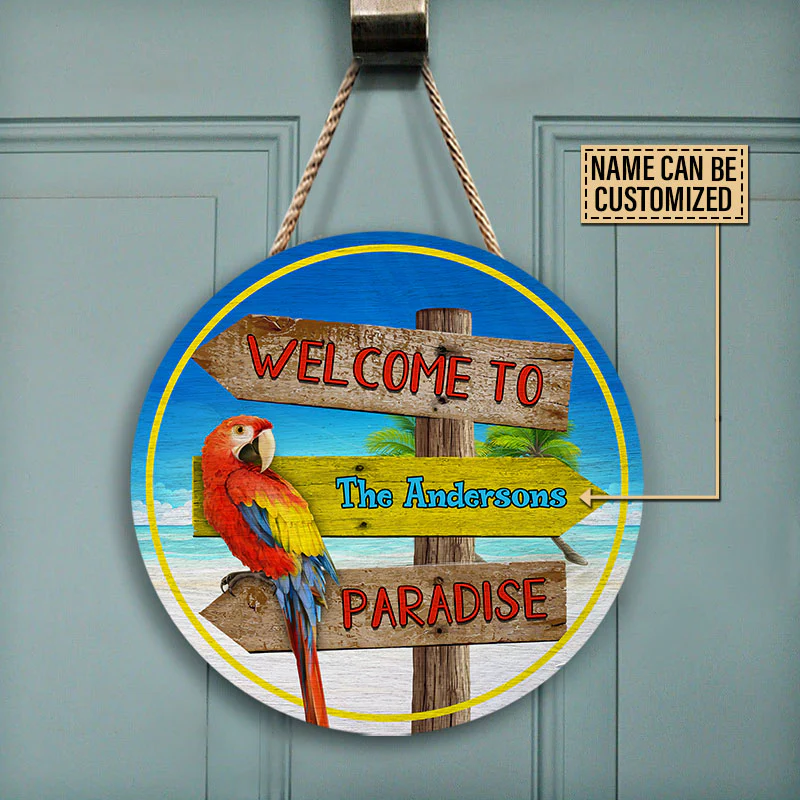 Personalized Beach Welcome To Paradise Customized Wood Circle Sign - Image 2