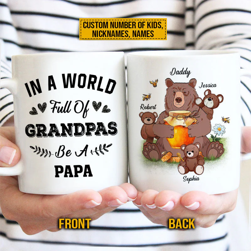 Personalized Bear Papa Dad And Child In A World Custom Mug - Image 3