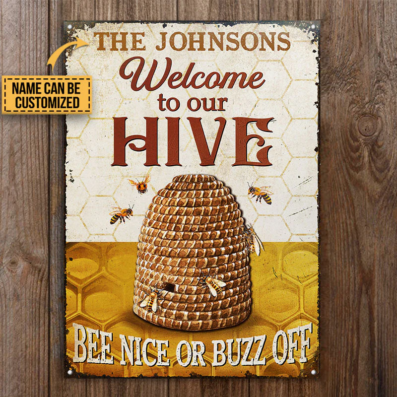 Personalized Bee Welcome To Our Hive Custom Classic Metal Signs - Image 4