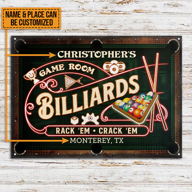 Personalized Billiards Game Room Neon Custom Classic Metal Signs - Image 3
