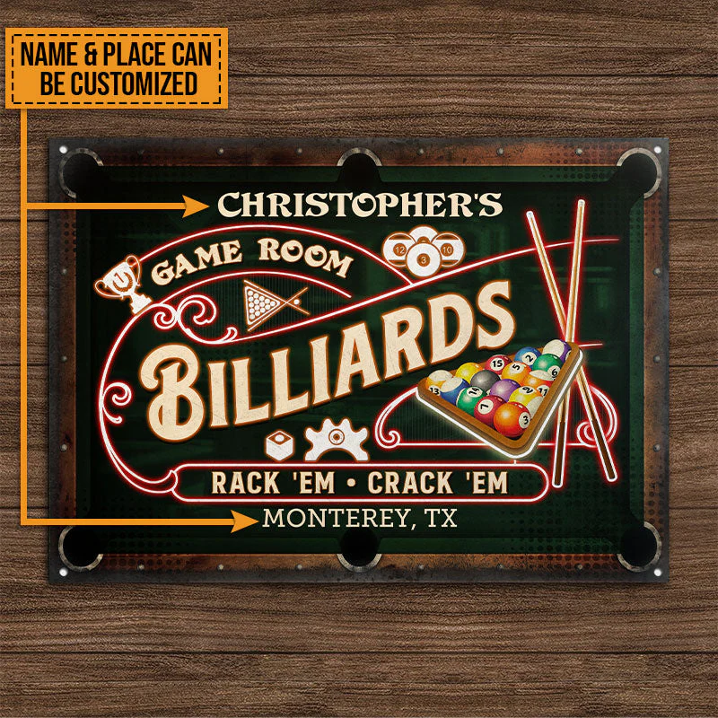 Personalized Billiards Game Room Neon Custom Classic Metal Signs - Image 4
