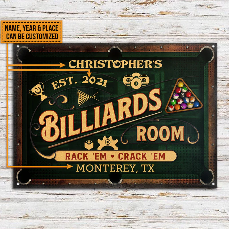 Personalized Billiards Rack 'Em Crack 'Em Custom Classic Metal Signs - Image 3