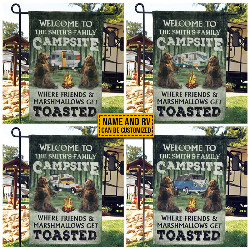 Personalized Camping Bear Welcome To Campfire Custom RV Customized Flag - Image 2