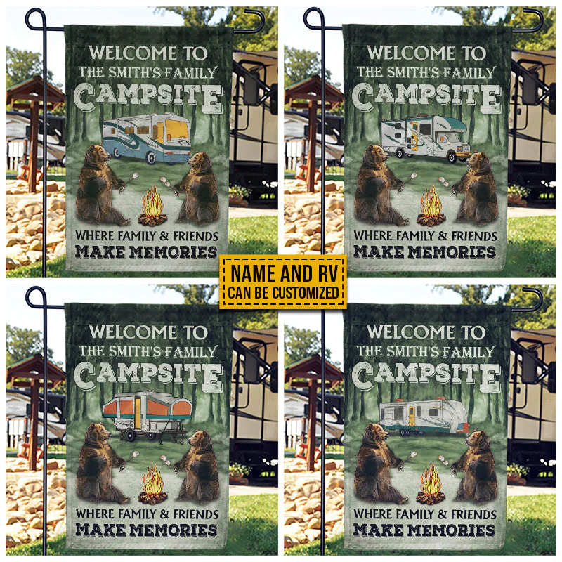 Personalized Camping Bear Welcome To Our Campsite Custom RV Customized Flag - Image 2