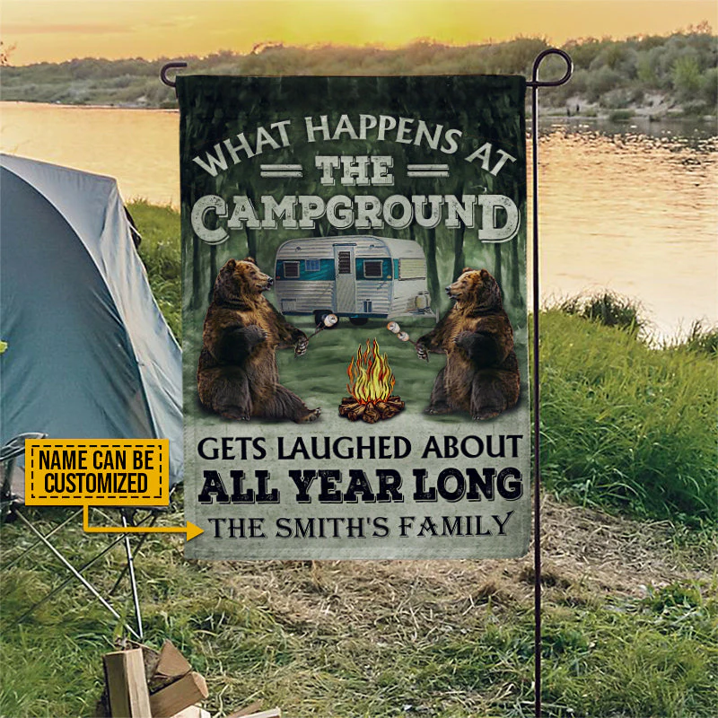 Personalized Camping Bear What Happens At The Campground Customized Flag - Image 3