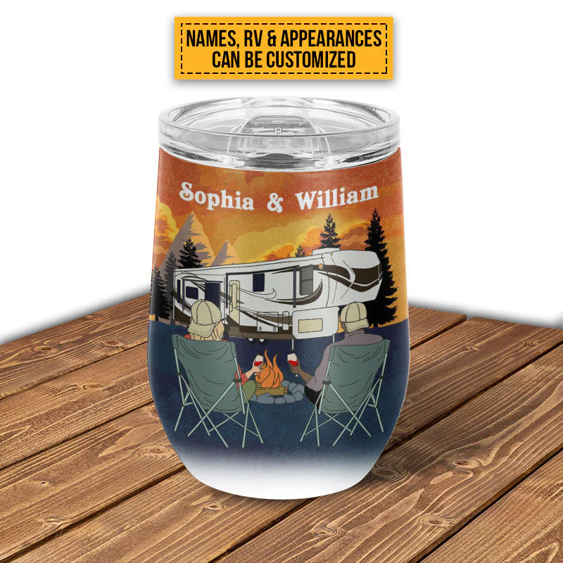 Personalized Camping Couple Retro Making Memories Custom Wine Tumbler - Image 3