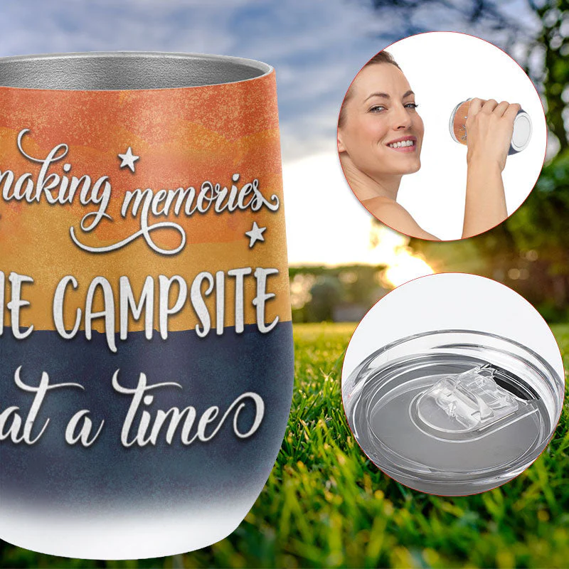 Personalized Camping Couple Retro Making Memories Custom Wine Tumbler - Image 5