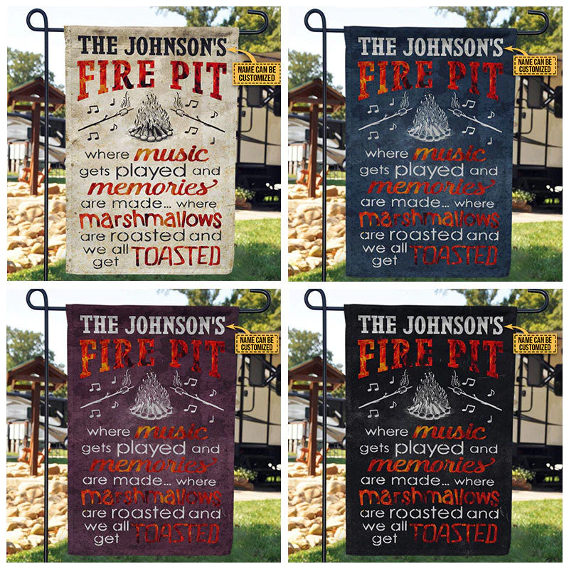 Personalized Camping Firepit Get Toasted Black Customized Flag - Image 3