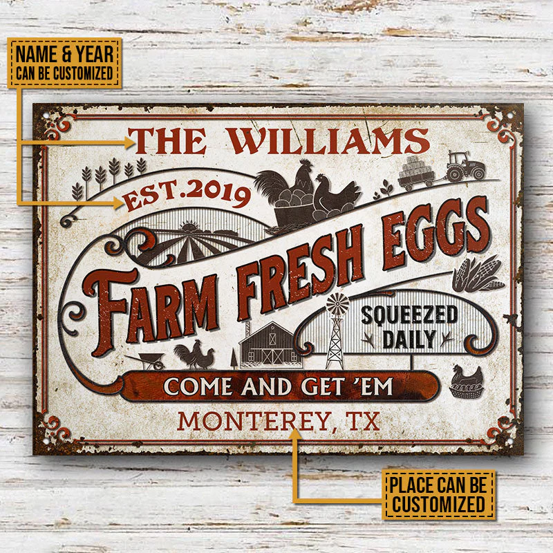 Personalized Chicken Farm Fresh Eggs Come And Get Customized Classic Metal Signs - Image 3