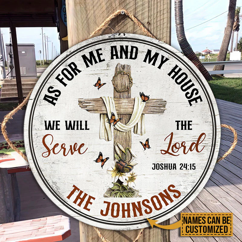 Personalized Christian Cross As For Me And My House Custom Wood Circle Sign - Image 3